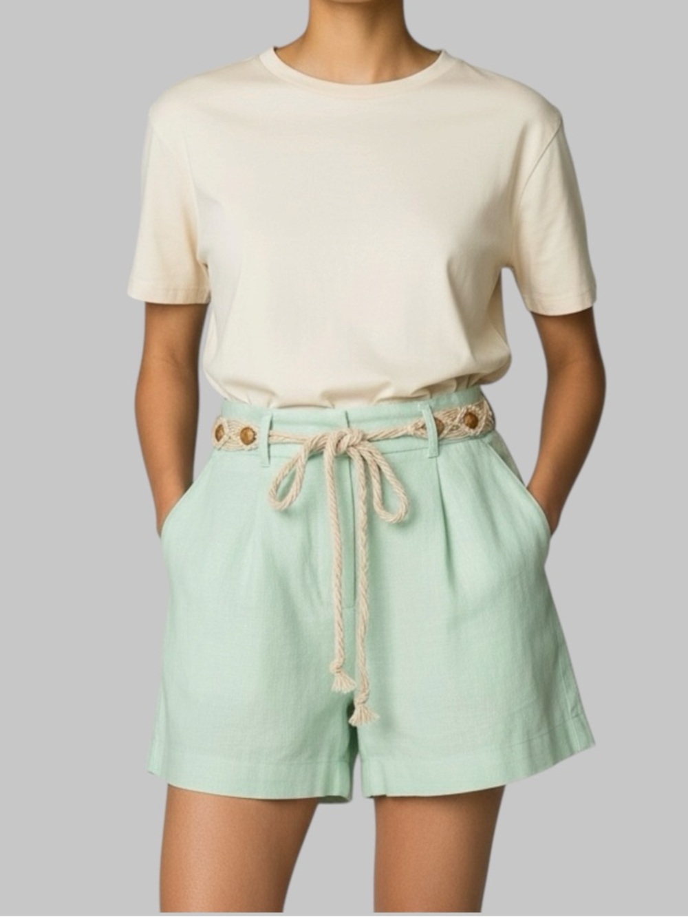 Abercrombie & Fitch Pleated Linen Shorts Green Womens Size XL